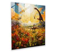 Mesmerizing Glass Print: Dazzling Dinosaur Parade on Modern Artwork, 12" x 12"