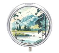 Mesmerizing Mountain Pill Case Pill Box with 3 Compartments | Round Travel Pill Organizer Portable Pill Container for Pocket Purse Women Men Daily Use Vitamins Supplement Holder
