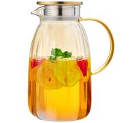 MESNEY 2L Glass Pitcher with Lid and Handle - Clear Water Jug for Iced Tea, Lemonade, Juice, and Beverages - Stylish and Durable Glass Pitcher with Removable Infuser for Fruit-Infused Drinks