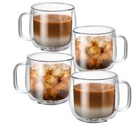 MESNEY Double Wall Glass Mug, 300ml High Temperature Resistant Borosilicate Glass Coffee Mug, Tea Cup, Dishwasher Safe, Ideal for Hot and Cold Drinks, 4 Pieces