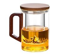 MESNEY Glass Tea Cup with Infuser and Lid 950ml, Heat-Resistant Borosilicate Glass Tea Infuser Mug for Loose Leaf, Blooming Tea & Bags, Teacup with Bamboo Handle