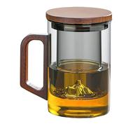 MESNEY Glass Tea Cup with Infuser and Lid 950ml, Heat-Resistant Borosilicate Glass Tea Infuser Mug for Loose Leaf, Blooming Tea & Bags, Teacup with Bamboo Handle, Ink