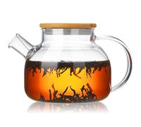 MESNEY Glass Teapot for Stovetop 1000ml/34oz - Heat-Resistant Borosilicate Tea Pot with Infuser - Bamboo Lid & Silicone Ring for Loose Tea, Cold Brew & Blooming Tea