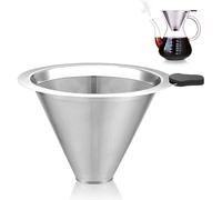 MESNEY Pour Over Coffee Filter, Reusable Pour-Over Coffee Dripper with Fine Mesh Design, Eco-Friendly Cone Coffee Strainer for Home and Office, Stainless Steel