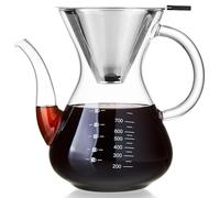 MESNEY Pour Over Coffee Maker, 800ml Heat-Resistant Borosilicate Glass, Coffee Pour Over with Stainless Steel Filter, Eco-Friendly Reusable Glass Pot for Home & Office,Clear