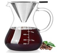 MESNEY Pour Over Coffee Maker with Double Stainless Steel Filter, 500ml Drip Coffee Maker, Manual Drip Brewer, Heat-Resistant Borosilicate Glass, Safe for Stovetop Brewing