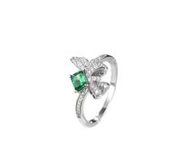 Mesnt 14K White Gold Butterfly Knot Moissanite Promise Ring for Her with 4 Prong Rectangular Lab Emerald 0.5ct, Size I 1/2
