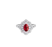 Mesnt 14K White Gold Classic Halo Engagement Ring for Her Flower and with 1.27ct Oval Lab Created Ruby and Moissanite, Size U 1/2