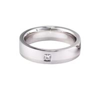 Mesnt 14K White Gold Polished Flat Solitaire Wedding Promise Bands Ring for Mens with Diamond 0.1ct, Size O 1/2