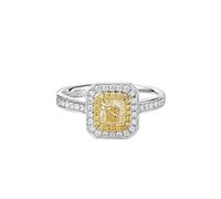 Mesnt 14K White Gold Wedding Rings for Her Vintage Eternity with 0.5ct Yellow Diamond, Size U 1/2