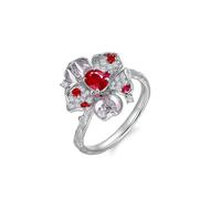 Mesnt 14K White Gold Women Promise Ring Root Flower with 0.5ct Ruby and Diamond, Size U 1/2