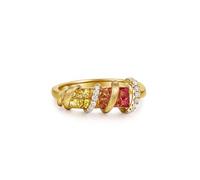 Mesnt 14K Yellow Gold Vintage Promise Ring with Colourful Sapphire and Diamond, Size O 1/2