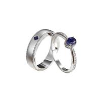 Mesnt 18K White Gold Matte Promise Wedding Ring for Men with 0.2ct Lab Created Sapphire, Size O 1/2