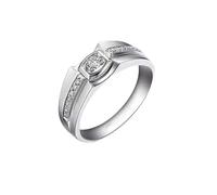 Mesnt 18K White Gold Men Eternity Promise Ring with 0.12ct Diamond, Size O 1/2