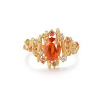 Mesnt 18K Yellow Gold Stylish Womens Ring with 2.64ct Created Mandarin Garnet and Colourful Sapphire, Size O 1/2