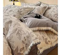 Mesnt 4 Pcs Duvet Cover Set Cotton, Double Flower and Leaf Pattern with Lace Trim Bedding Set with Fitted Sheet and 2 Pillowcases, Grey, Style 8, 1.5m-200x230cm