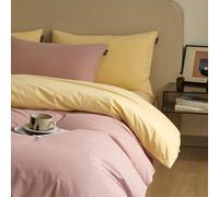 Mesnt 4 Pcs Duvet Cover Set Cotton, King Solid Color Bedding Set with Bed Sheet and 2 Pillowcases, Dusty Rose Yellow, 2.0m-220x240cm