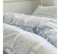 Mesnt 4 Piece Bedding Set Cotton, Queen Bowknot, Leaf and Flower Pattern Duvet Quilt Cover & Bed Sheet & 2 Pillowcase Set, Light Blue, Style 4, 1.8m-200x230cm