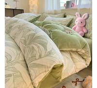 Mesnt 4 Piece Bedding Set Queen, Plant Leaf Pattern Duvet Quilt Cover & Bed Sheet & 2 Pillowcase Set, Polyester, Green, Style 14, 1.8m-200x230cm