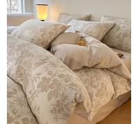 Mesnt 4 Pieces Duvet Cover Set Cotton, Double Leaf Plant Pattern Bedding Set with Fitted Sheet and 2 Pillowcases, Light Khaki, Style 1, 1.5m-200x230cm