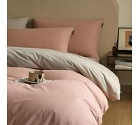 Mesnt 4 Pieces Duvet Cover Set Cotton, King Solid Color Bedding Set with Bed Sheet and 2 Pillowcases, Dusty Rose Grey, 2.0m-220x240cm