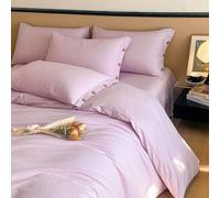 Mesnt 4 Pieces Duvet Cover Set Cotton, Queen Stripes Texture Bedding Set with Bed Sheet and 2 Pillowcases, Purple, Style 20, 1.8m-200x230cm