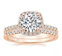 Mesnt 925 Promise Rings for Her, Half Eternity Engagement Rings 2Pcs Set with 4 Claw Round Cubic Zirconia 7MM, Rose Gold, Size P 1/2