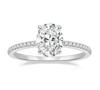 Mesnt 925 Sterling Silver Rings Engagement Ring, Delicate Thin Eternity Ring with 8x10mm Oval Cubic Zirconia, Silver, Size M 1/2