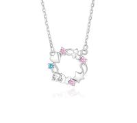 Mesnt 9ct White Gold Necklace, Womens Wreath Butterfly, Star, Lock Heart, Flower with Created Pink Sapphire and Moissanite Topaz Pendant Necklaces 40+5cm