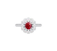 Mesnt 9K White Gold Classic Eternity Wedding Ring for Ladies Flower with 0.45ct Ruby and Diamond, Size U 1/2