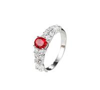 Mesnt 9K White Gold Luxury 1ct Lab Created Ruby and Moissanite Engagement Ring for Women, Size U 1/2