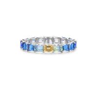Mesnt 9K White Gold Luxury Promise Ring for Ladies with 2.5cttw Rectangle Colourful Sapphire, Size O 1/2