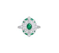 Mesnt 9K White Gold Vintage Hollow Vine Engagement Ring for Women with 0.35ct Oval Emerald and Diamond, Size L 1/2