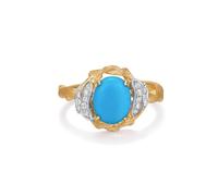 Mesnt 9K Yellow Gold Women Promise Ring Vintage Twisted Root with 1.5ct Turquoise and Diamond, Size K 1/2