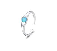 Mesnt Adjustable Ring White Gold, Women's 18K Gold Simple Open Ring with 5mm Round Blue Opal, Size O 1/2