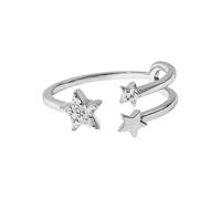 Mesnt Adjustable Ring White Gold, Womens 9K Gold Thin Open Ring with Star and Moissanite, Size O 1/2