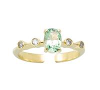 Mesnt Adjustable Ring Women Gold, Ladies 9K Yellow Gold Vintage Open Ring with 6x8mm Peridot and Moissanite, Size M 1/2