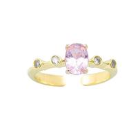 Mesnt Adjustable Rings for Women, Ladies 18K Yellow Gold Vintage Open Ring with 6x8mm Oval Pink Created Morganite and Round Moissanite, Size M 1/2