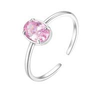 Mesnt Adjustable Rings, Women's 14K White Gold Open Solitaire Ring with 5x7mm Oval Crystal, Size L 1/2