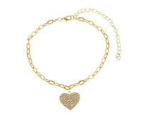 Mesnt Ankle Bracelets for Women, Gold Simple Chain with Cubic Zirconia Heart Pendant Beach Ankle Bracelets, Length: 26.2+10CM