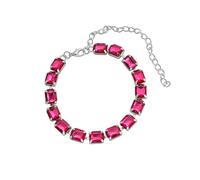 Mesnt Ankle Chain Jewelry for Women, Silver Rectangle Rose Red Crystal Link Chain Anklet Bracelet Beach Ankle Bracelets, Length: 21+10.7CM
