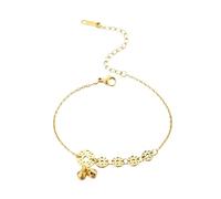 Mesnt Anklets Stainless Steel Gold, Chain with Coin and Bells Pendant Anklet Bracelets for Women, Length: 20+5CM