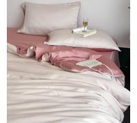 Mesnt Bedding Set 4 Piece, Queen Solid Color Double-sided Bicolor Bedding Set with Bed Sheet and 2 Pillowcases, Polyester, Creamy+Coral, 1.8m-180x220cm