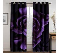 Mesnt Bedroom Curtains 2 Panel Sets, Polyester Fabric Purple Flower Blackout Curtain for Bedroom Room Darkening, Dark Purple Black, W104 x L72