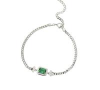 Mesnt Bracelet for Women, Women's 18K White Gold Curb Chain with 1ct 5x7mm Rectangle Lab Created Emerald and Moissanite, Length: 18+5CM