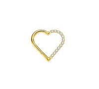 Mesnt Cartilage Earring Hoop, 1pcs 16G Piercing Nose Rings Heart Shape Hoop with Half Cubic Zirconia-Right in Titanium, Gold, 1.2x10mm
