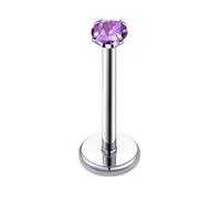 Mesnt Cartilage Earrings Surgical Steel, 1pcs 18G Threadless Piercing Nose Studs 4 Prongs Round with Cubic Zirconia, Silver Purple, 1.0x10x3mm