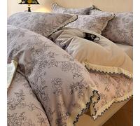 Mesnt Double Bed Sheet Set 4 Piece Cotton, Flower Pattern with Lace Trim Bedding Set with Bed Sheet and 2 Pillowcases, Light Coffee, Style 3, 1.5m-200x230cm