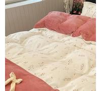 Mesnt Double Bedding Set, Small Flower and Butterfly Knot Duvet Quilt Cover & Fitted Sheet & 2 Pillowcase Set, Polyester, Creamy Beige Coral, Style 3, 1.5m-200x230cm