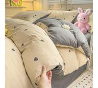 Mesnt Double Duvet Cover Sets 4 Piece, Heart Pattern Bedding Set with Bed Sheet and 2 Pillowcases, Polyester Cotton, Khaki Grey, Style 8, 1.5m-200x230cm